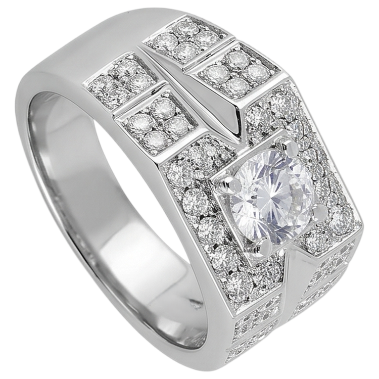 Bague Homme Anniversaire Diamant Rond 3 Carats Or Blanc 14K