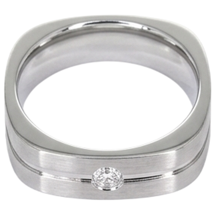 Bague Homme Diamant Rond Fini Brossé Or Blanc 14K 0.20 Carat
