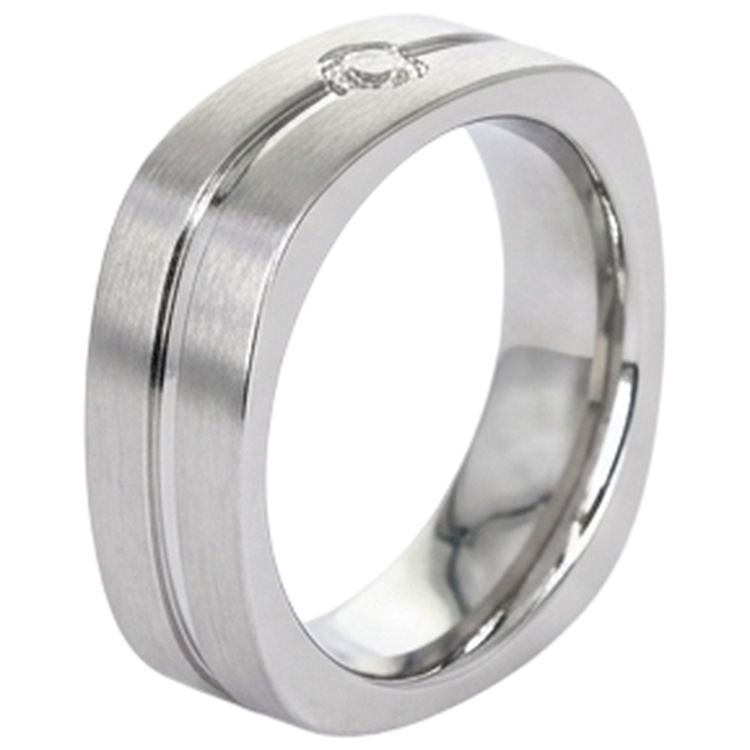 Bague Homme Diamant Rond Fini Brossé Or Blanc 14K 0.20 Carat