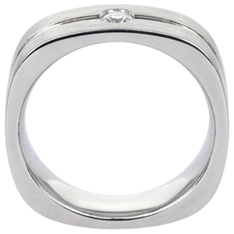 Bague Homme Diamant Rond Fini Brossé Or Blanc 14K 0.20 Carat