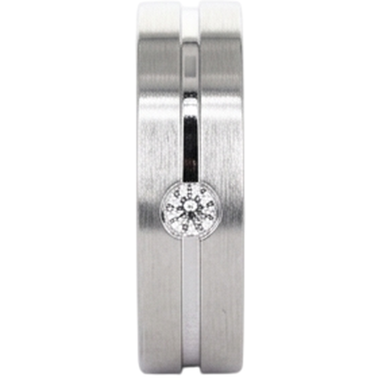 Bague Homme Diamant Rond Fini Brossé Or Blanc 14K 0.20 Carat