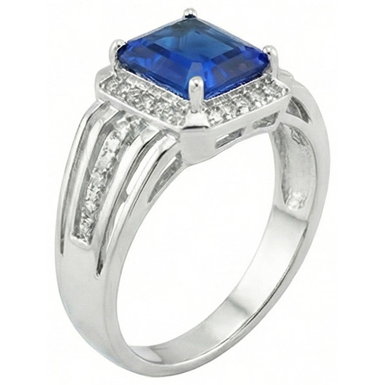 Bague Homme Diamant Naturels Extraits des Mines ( et non cultivés en laboratoire ) Taille Émeraude Saphir Bleu Avec Accents 3.50 Carats
