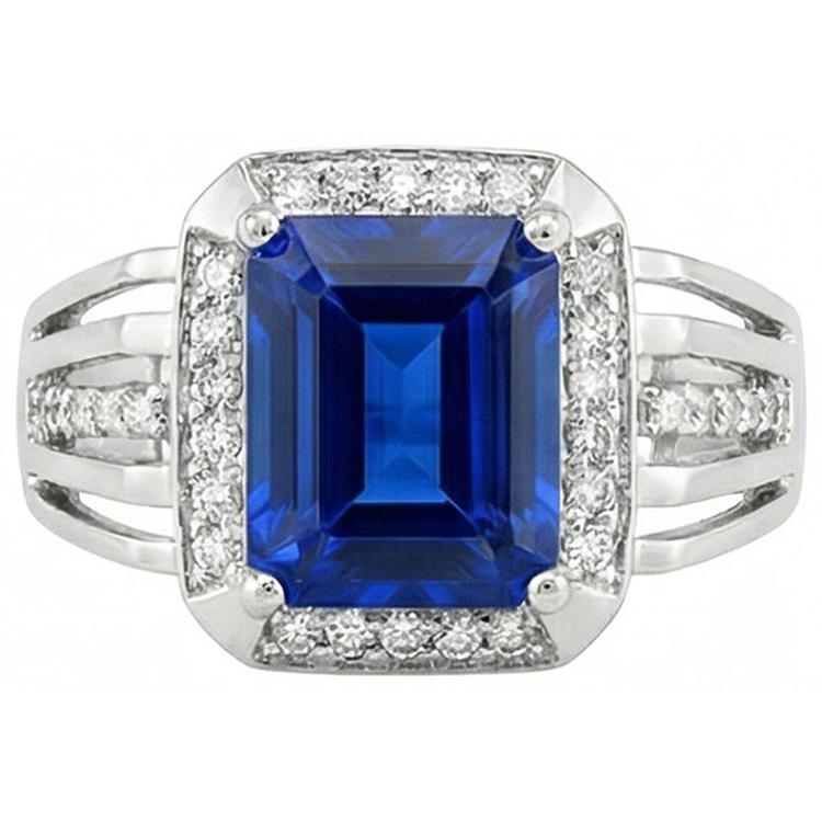 Bague Homme Diamant Naturels Extraits des Mines ( et non cultivés en laboratoire ) Taille Émeraude Saphir Bleu Avec Accents 3.50 Carats