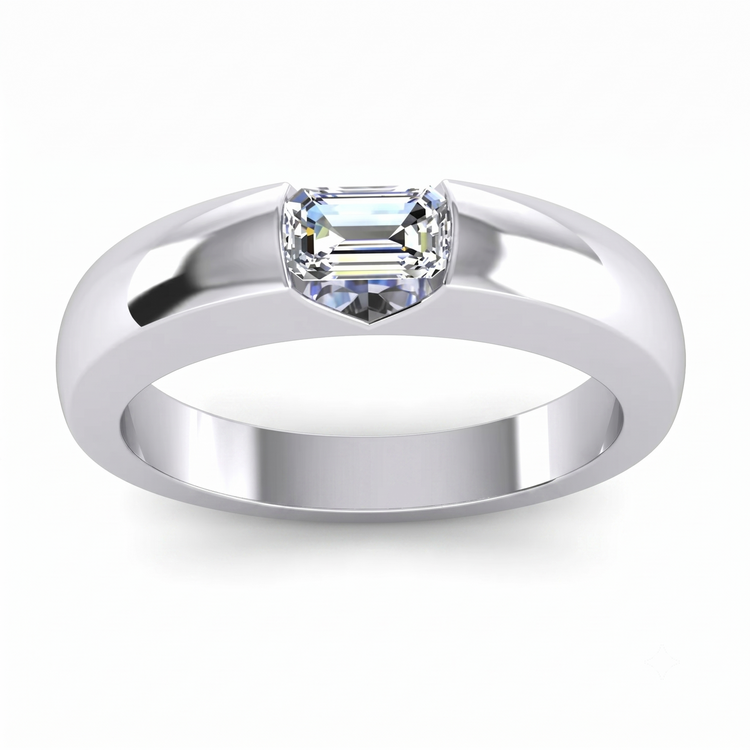 Bague Homme Est Ouest Émeraude en Naturel Diamant de 0,50 Carats d'Or