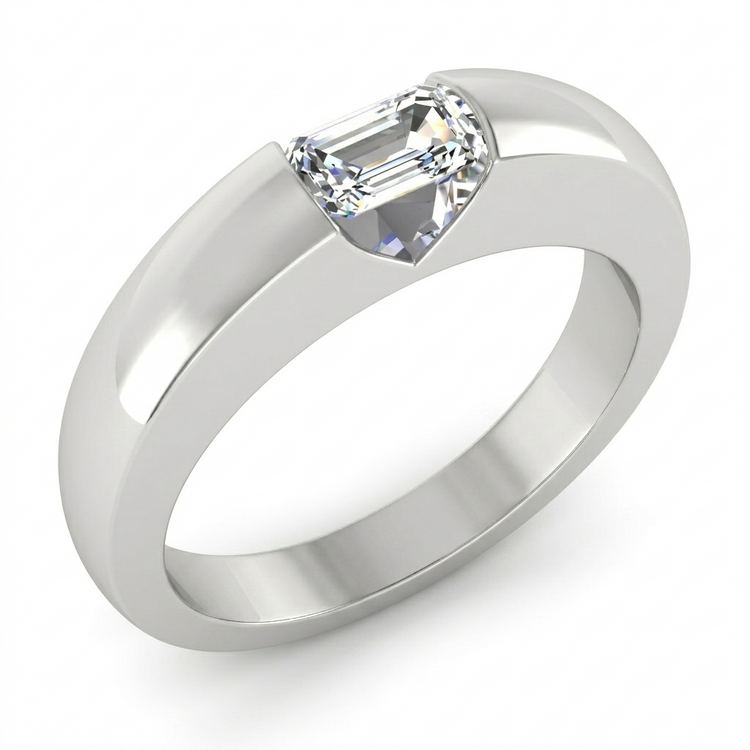 Bague Homme Est Ouest Émeraude en Naturel Diamant de 0,50 Carats d'Or