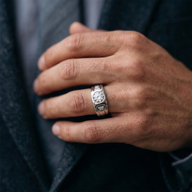 Bague Homme Or Blanc 14 Carats avec Diamant Fin – 2 carats