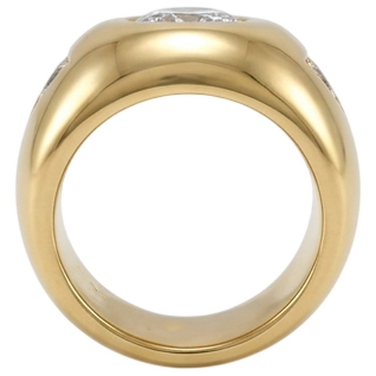 Bague Homme Or Jaune Diamants Ronds Taille Ancienne Trois Pierres 2.25 Carats