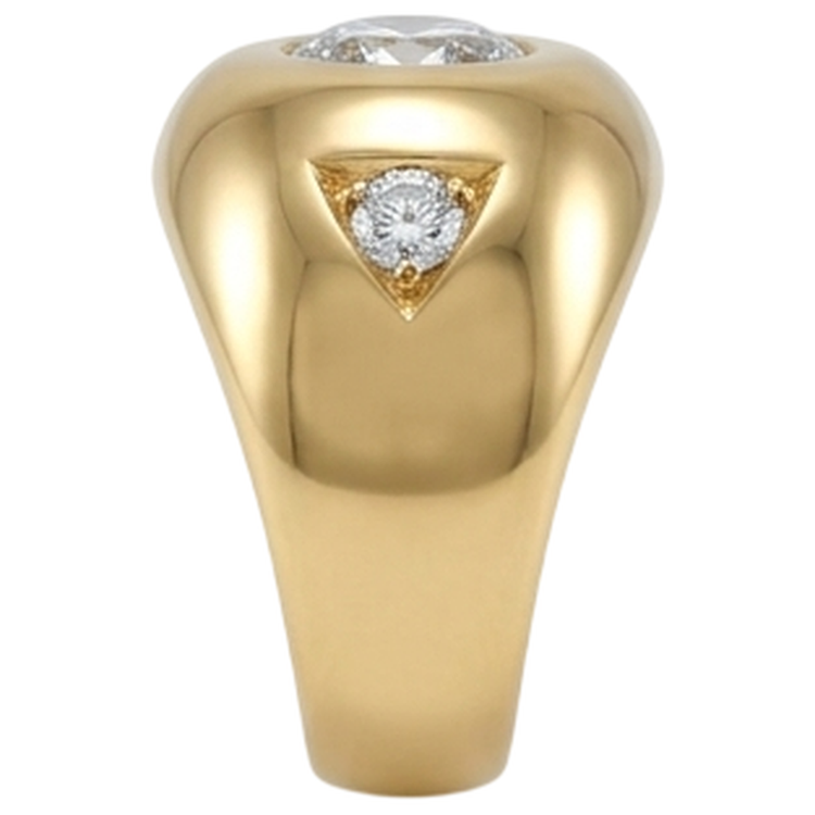 Bague Homme Or Jaune Diamants Ronds Taille Ancienne Trois Pierres 2.25 Carats