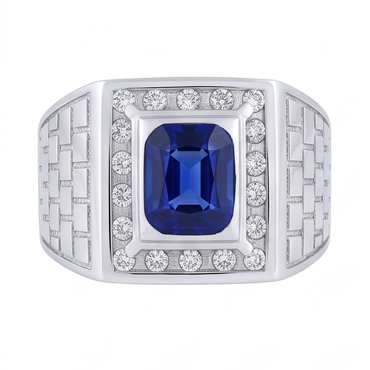 Bague Homme Pierres Précieuses Saphir Coussin 2.50 Carats Style Antique