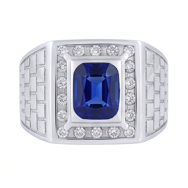 Bague Homme Pierres Précieuses Saphir Coussin 2.50 Carats Style Antique