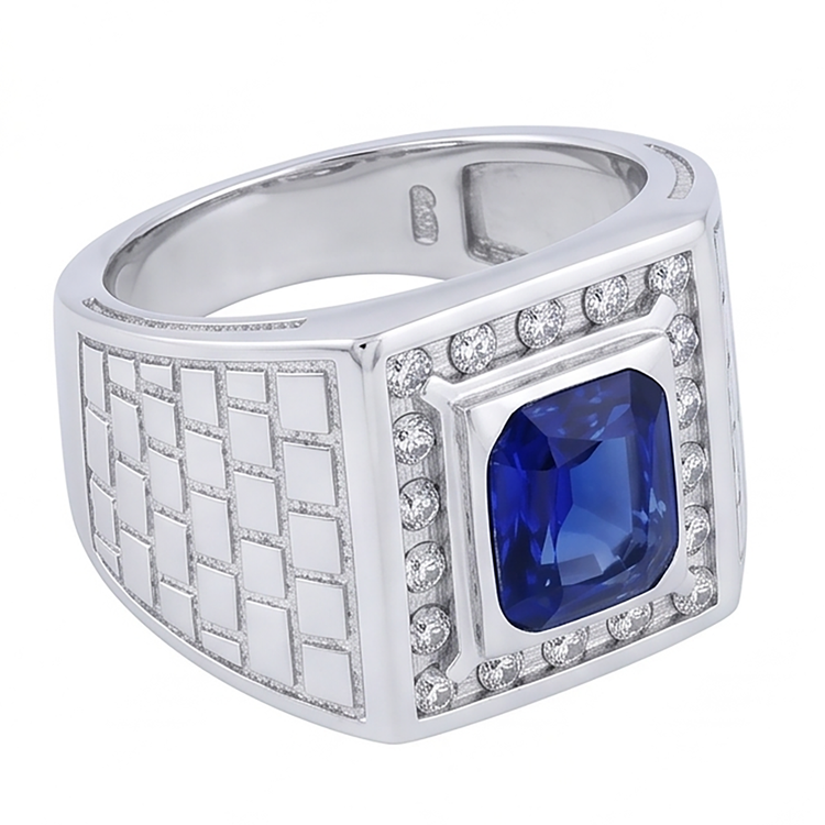 Bague Homme Pierres Précieuses Saphir Coussin 2.50 Carats Style Antique