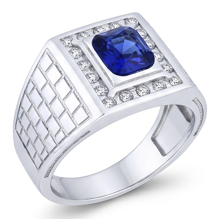 Bague Homme Pierres Précieuses Saphir Coussin 2.50 Carats Style Antique