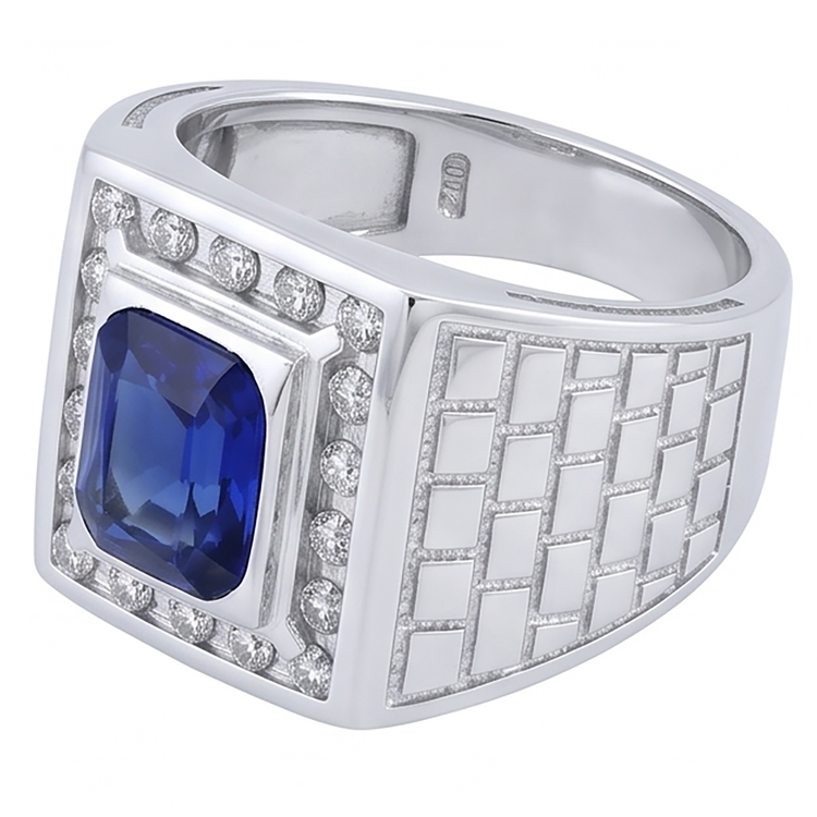 Bague Homme Pierres Précieuses Saphir Coussin 2.50 Carats Style Antique