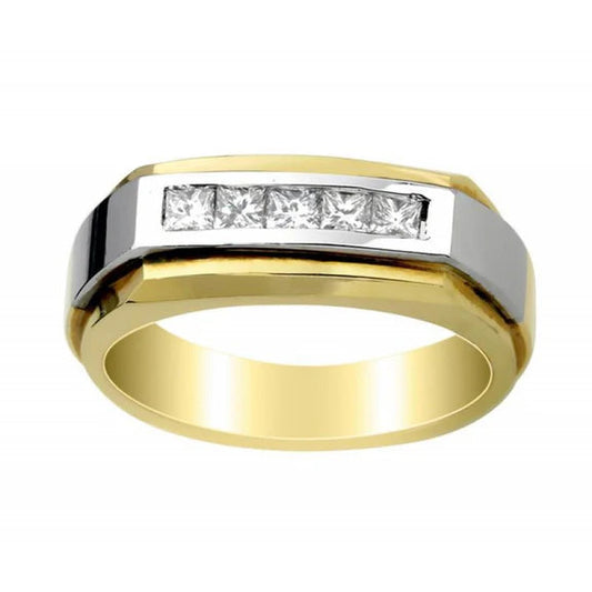 Bague Homme Réel Diamant Princesse 1 Carat En Or Bicolore 14K