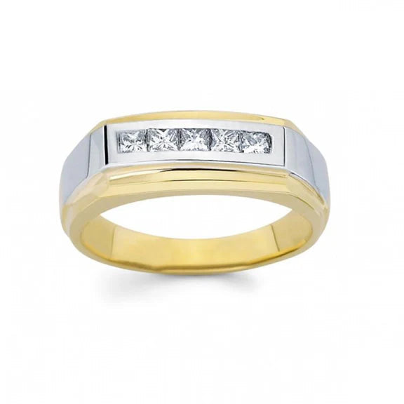 Bague Homme Réel Diamant Princesse 1 Carat En Or Bicolore 14K