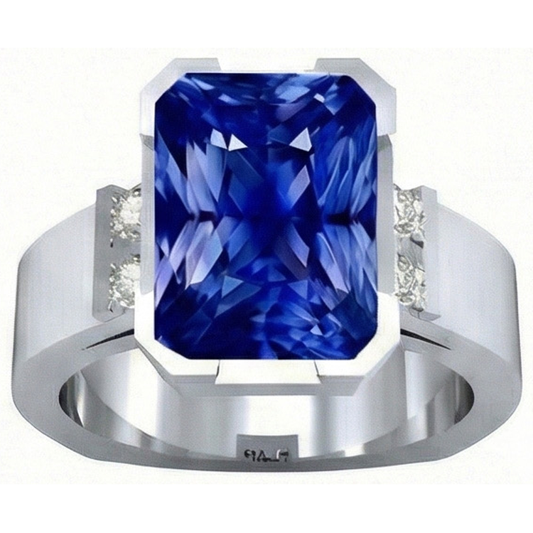 Bague Homme Saphir Bleu 4 Carats Bar Sertie Or Princesse Diamants