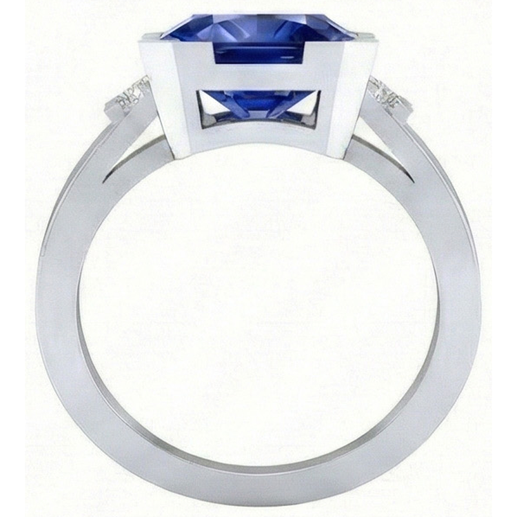 Bague Homme Saphir Bleu 4 Carats Bar Sertie Or Princesse Diamants