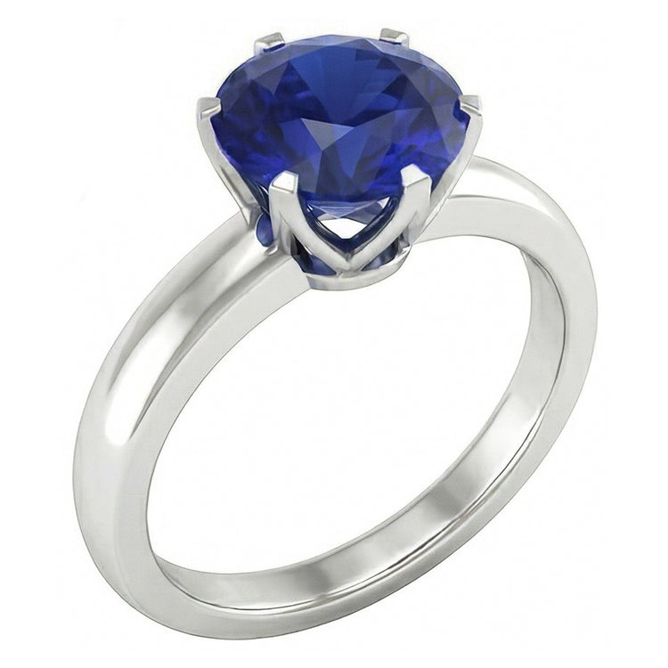 Bague Homme Saphir Solitaire Rond Or Blanc 3 Carats Bijoux
