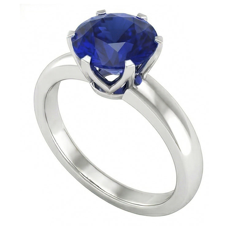 Bague Homme Saphir Solitaire Rond Or Blanc 3 Carats Bijoux