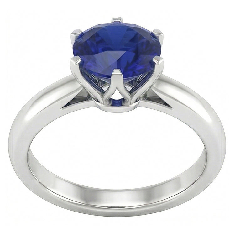 Bague Homme Saphir Solitaire Rond Or Blanc 3 Carats Bijoux