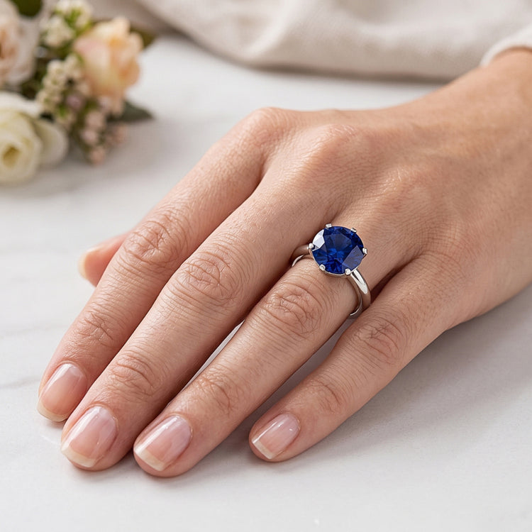 Bague Homme Saphir Solitaire Rond Or Blanc 3 Carats Bijoux