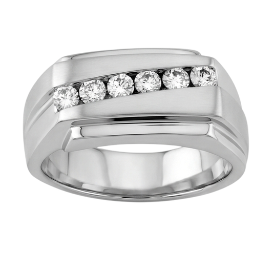 Bague Homme Scintillant 0.50 Carats Réel Diamants Naturels Extraits des Mines ( et non cultivés en laboratoire ) Ronds Or Blanc 14K