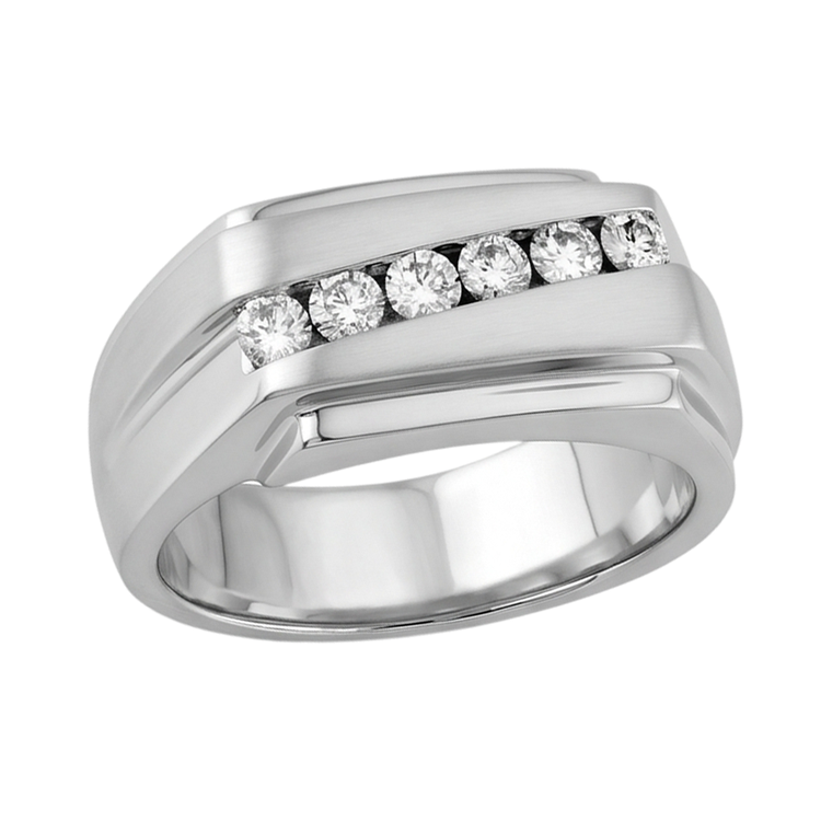 Bague Homme Scintillant 0.50 Carats Réel Diamants Naturels Extraits des Mines ( et non cultivés en laboratoire ) Ronds Or Blanc 14K