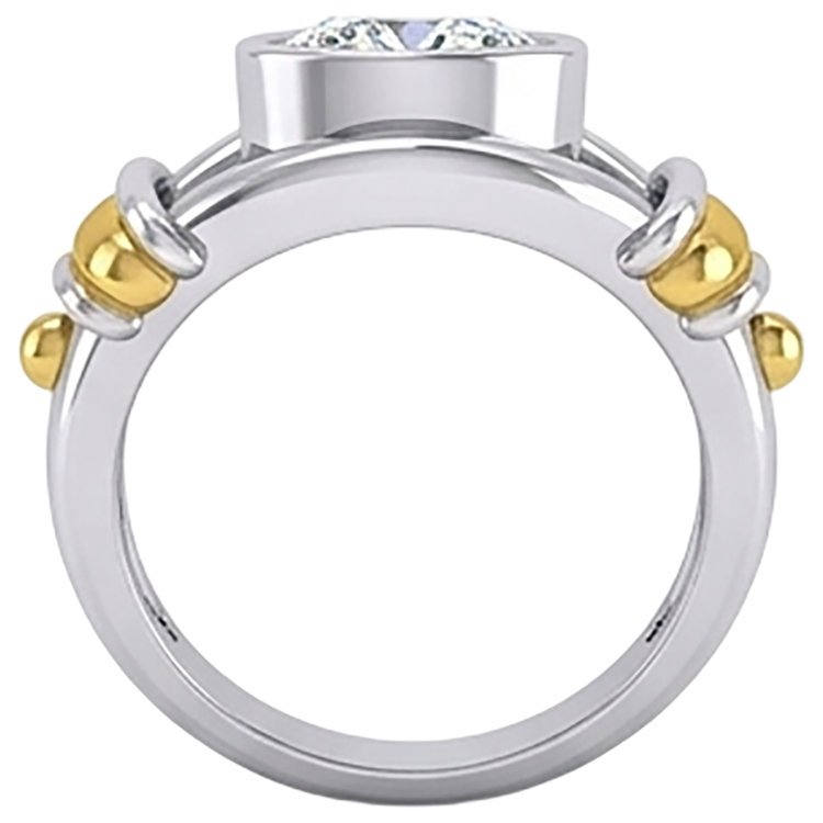Bague Homme Solitaire Diamant Deux Tons Sertie Lunette 2 Carats