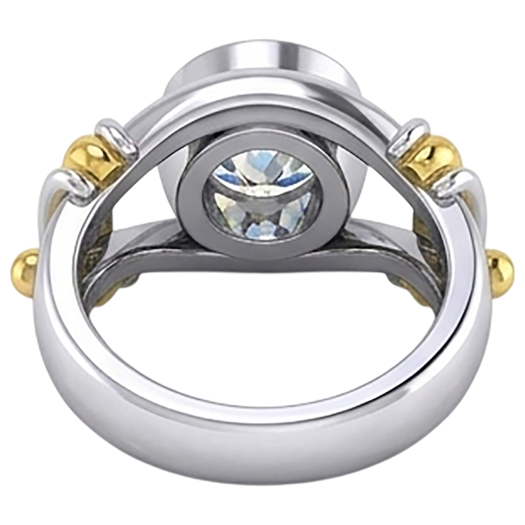Bague Homme Solitaire Diamant Deux Tons Sertie Lunette 2 Carats