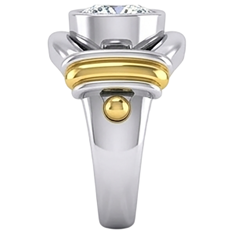 Bague Homme Solitaire Diamant Deux Tons Sertie Lunette 2 Carats