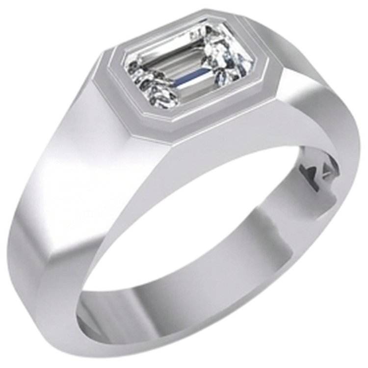 Bague Homme Solitaire Emeraude Diamant Or 1 Carat 14K