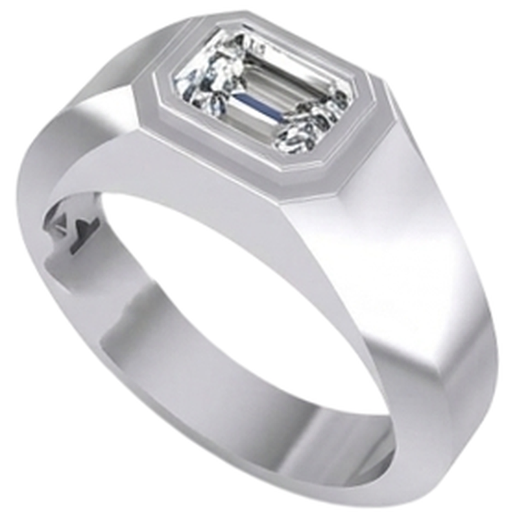 Bague Homme Solitaire Emeraude Diamant Or 1 Carat 14K