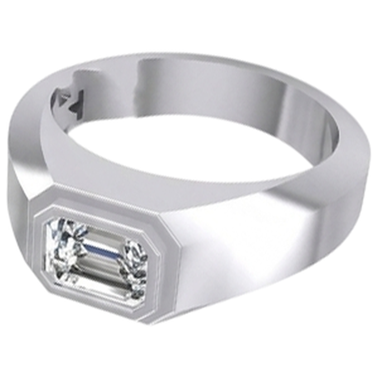 Bague Homme Solitaire Emeraude Diamant Or 1 Carat 14K