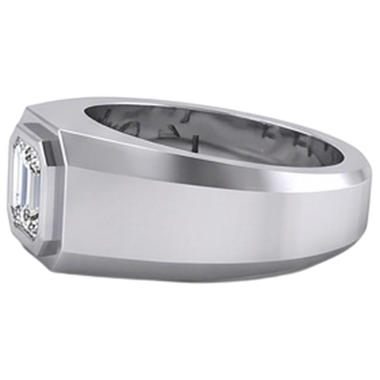Bague Homme Solitaire Emeraude Diamant Or 1 Carat 14K