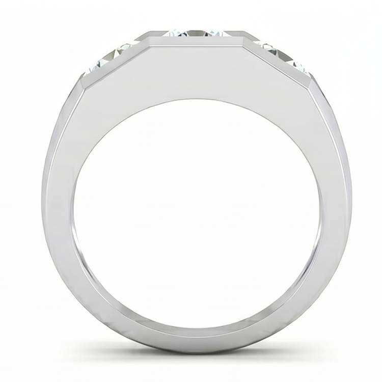 Bague Homme Trois Pierres Diamants Ronds de Laboratoire Or 14K