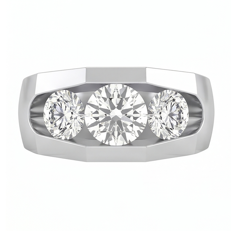 Bague Homme Véritable Diamant 3 Pierres Or 2 Carats