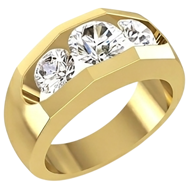 Bague Homme Véritable Diamant 3 Pierres Or 2 Carats