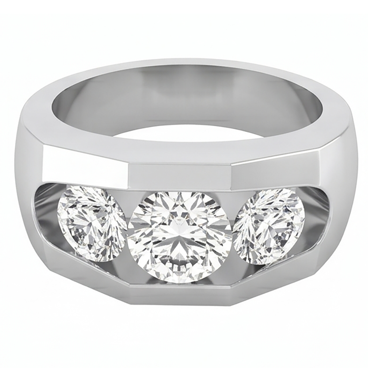 Bague Homme Véritable Diamant 3 Pierres Or 2 Carats