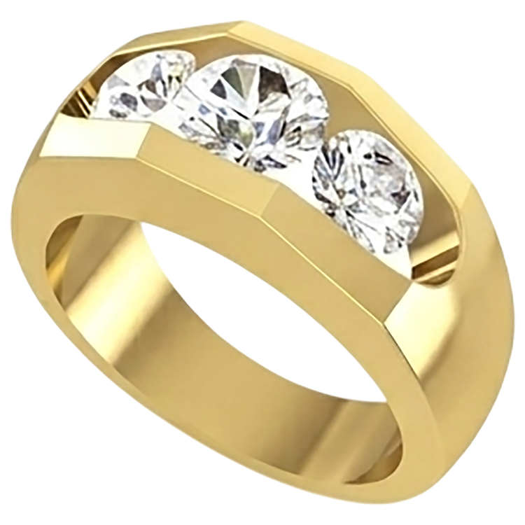 Bague Homme Véritable Diamant 3 Pierres Or 2 Carats