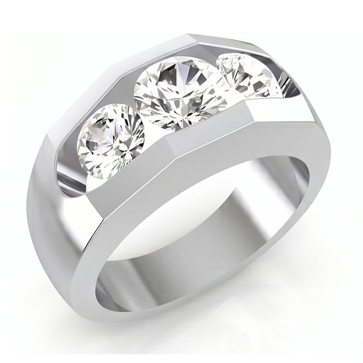Bague Homme Véritable Diamant 3 Pierres Or 2 Carats