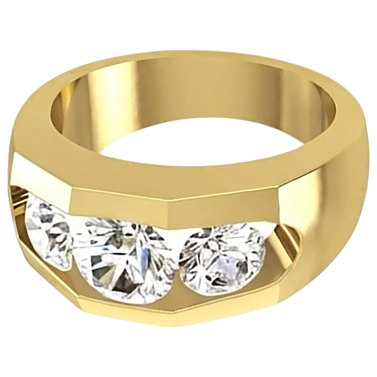 Bague Homme Véritable Diamant 3 Pierres Or 2 Carats