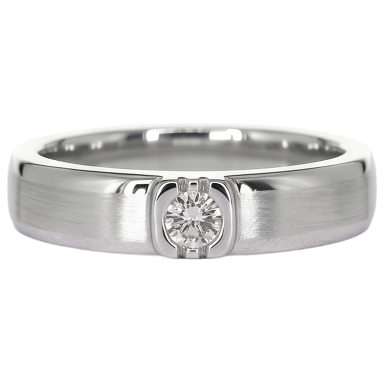 Bague Homme Véritable Diamant Rond Fini Brossé Or Blanc 14K 0.50 Carats