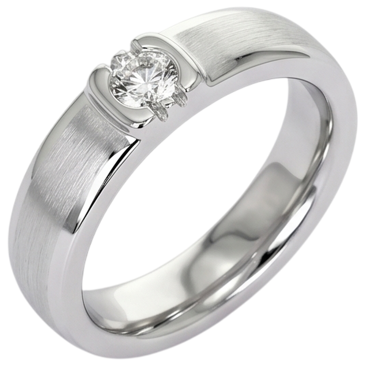 Bague Homme Véritable Diamant Rond Fini Brossé Or Blanc 14K 0.50 Carats