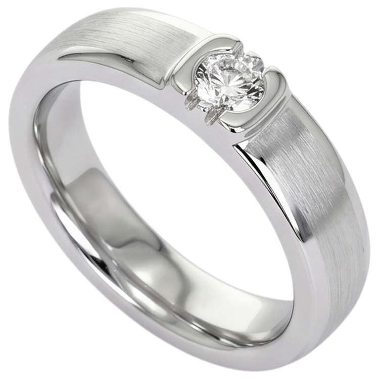 Bague Homme Véritable Diamant Rond Fini Brossé Or Blanc 14K 0.50 Carats