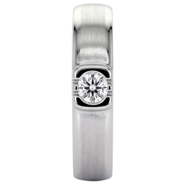 Bague Homme Véritable Diamant Rond Fini Brossé Or Blanc 14K 0.50 Carats