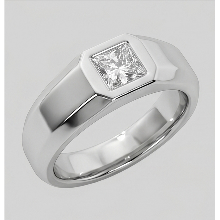 Bague Hommes Princesse Taille Diamant Or Blanc