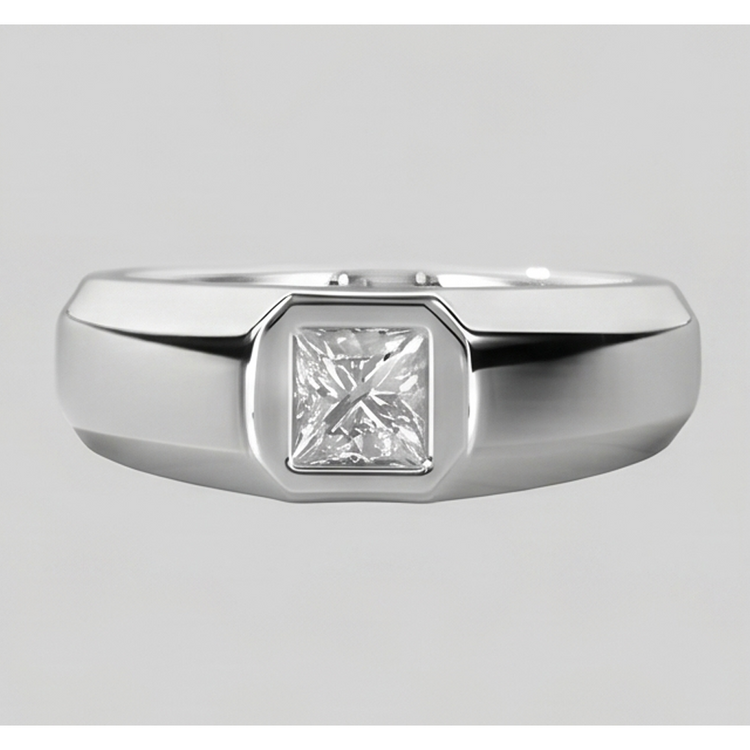 Bague Hommes Princesse Taille Diamant Or Blanc