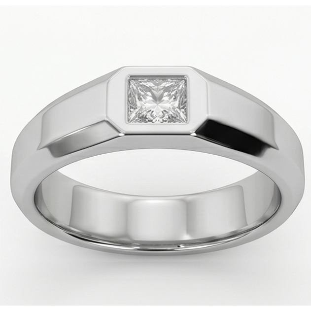 Bague Hommes Princesse Taille Diamant Or Blanc