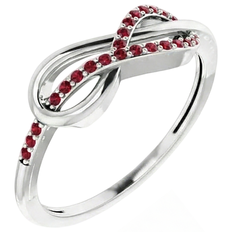 Bague Infini Rubis Torsadé Or Blanc 14K 1.25 Carats