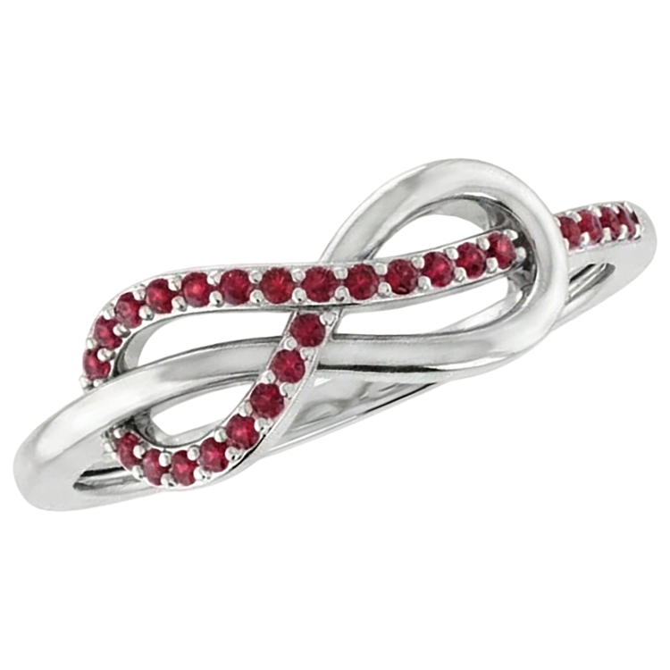 Bague Infini Rubis Torsadé Or Blanc 14K 1.25 Carats